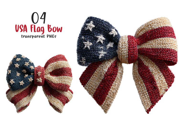 Faux Yarn USA Flag Bow PNG