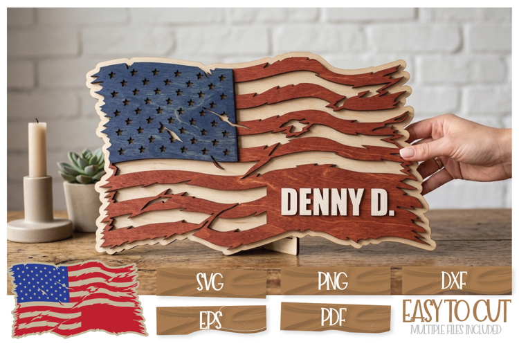Laser Cut Distress USA Flag for Memorial and Anniversary SVG
