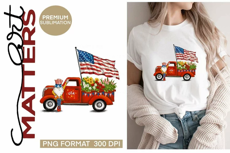 USA Gnome Vintage Truck - Hand Painted - 300 DPI