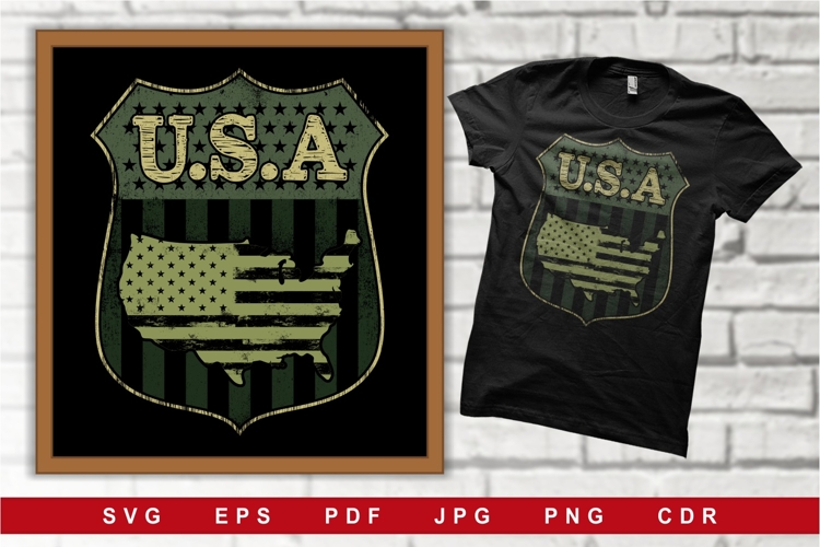 USA Green Camouflage Badge with Distressed