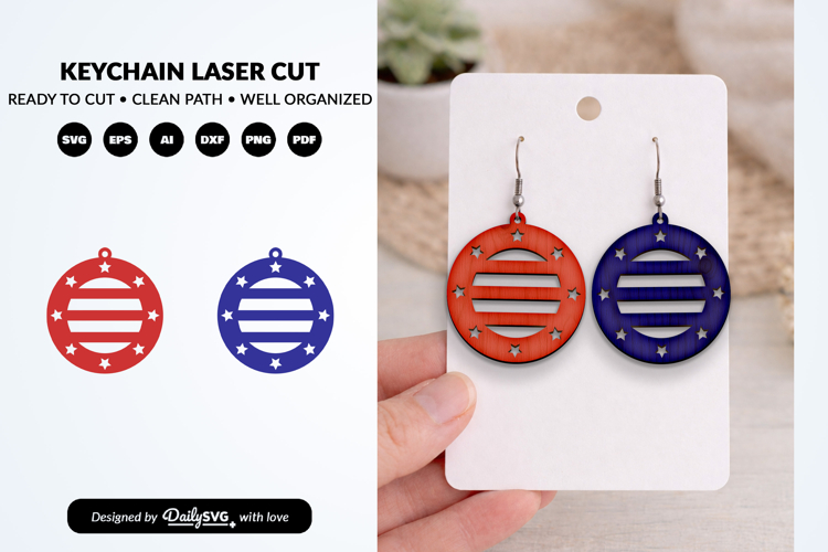 4th of July Earrings SVG | Patriotic Jewelry Laser Cut SVG