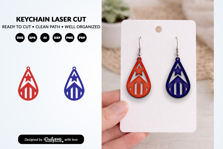 4th of July Earrings SVG | Patriotic Jewelry Laser Cut SVG