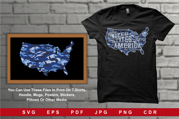 USA Map Blue Camouflage with Distressed