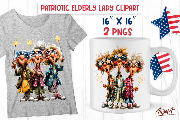 USA patriotic clipart Best friends PNG Elderly ladies PNG