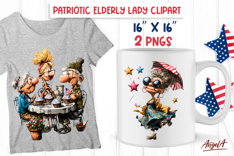 4th of July clipart Laughing elderly lady with best friends