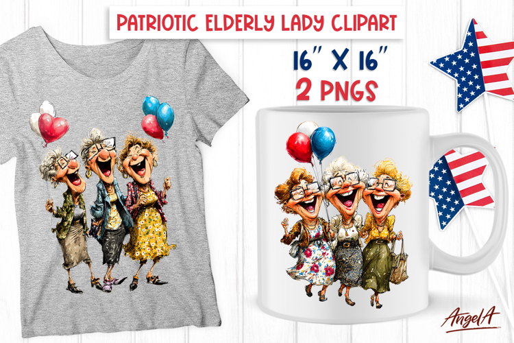 USA patriotic clipart Best friends PNG Elderly ladies PNG