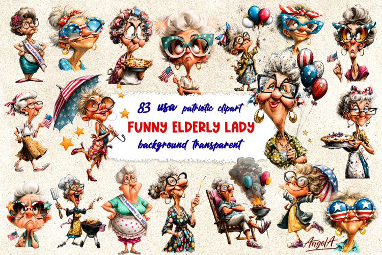 USA patriotic clipart bundle Elderly lady 4th of July PNG