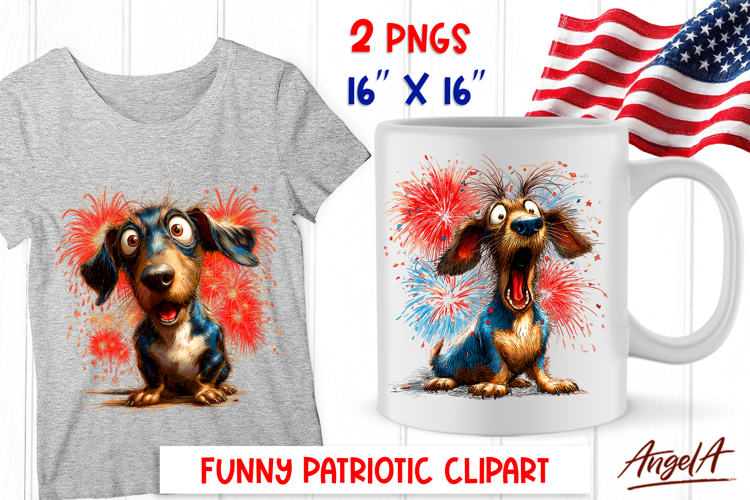 4th of July clipart USA patriotic dog Dachshund Fireworks