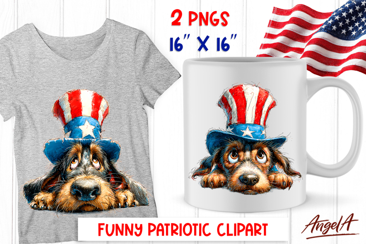 4th of July clipart patriotic dog Dachshund USA flag PNG