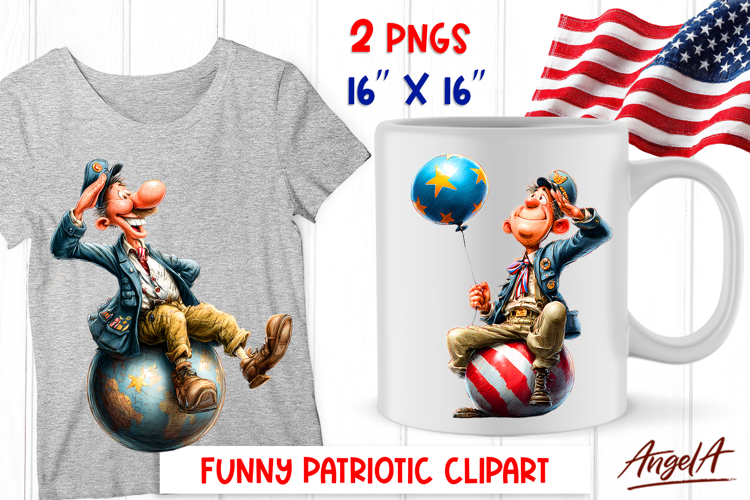 4th of July clipart patriotic USA Funny character soldier