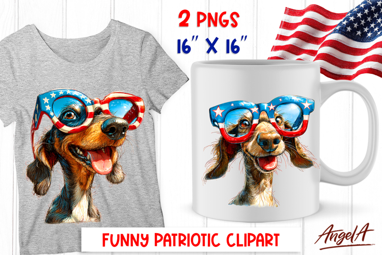 4th of July clipart patriotic dog Dachshund Sunglasses PNG
