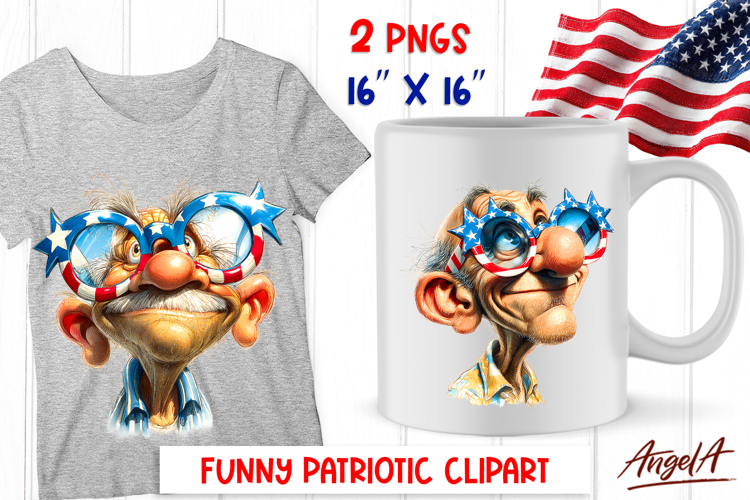 4th of July clipart patriotic USA Funny elderly man Granddad