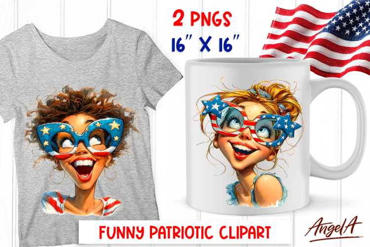 4th of July clipart USA patriotic cute girl with sunglasses