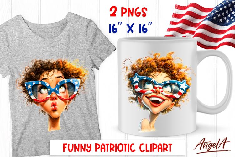 4th of July clipart USA patriotic cute girl with sunglasses