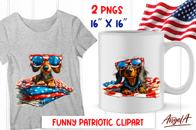 4th of July clipart patriotic dog Dachshund Sunglasses PNG