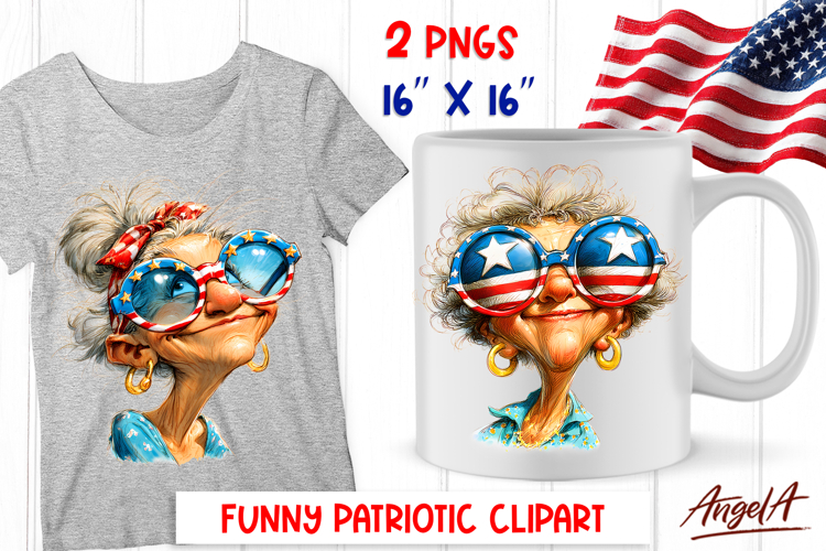 4th of July clipart patriotic Funny portrait elderly lady