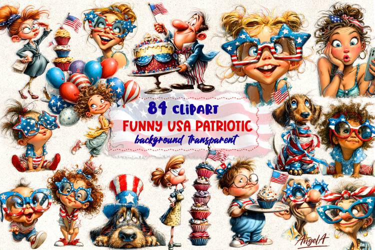 USA patriotic clipart bundle Funny 4th of July PNG Children