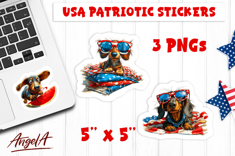 USA patriotic stickers 4th of July Dachshund Print and cut