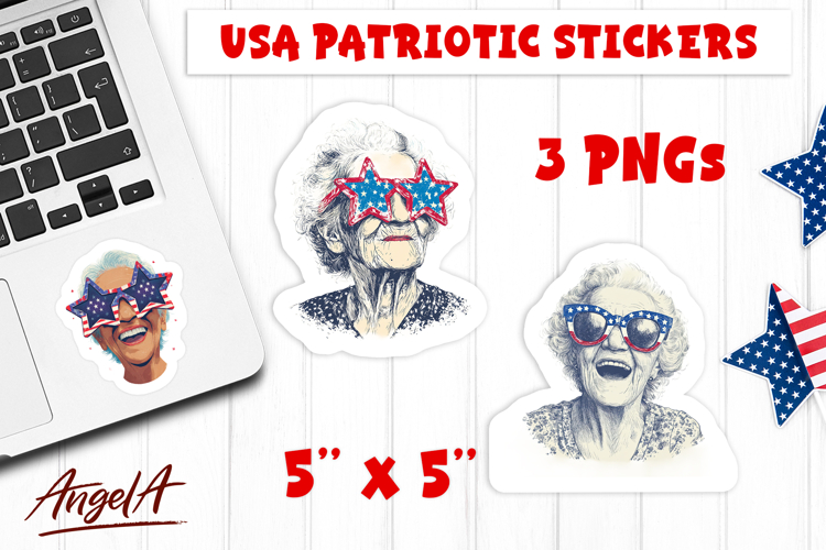 4th of July USA patriotic sticker Retro old lady Printable