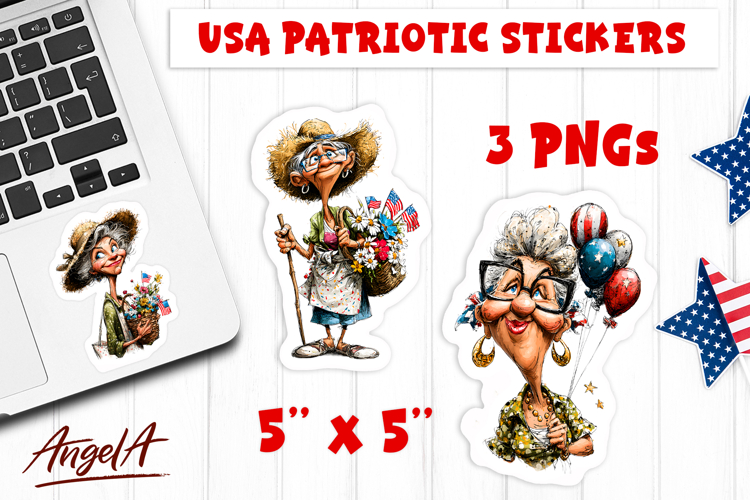 4th of July USA patriotic sticker Funny elderly lady
