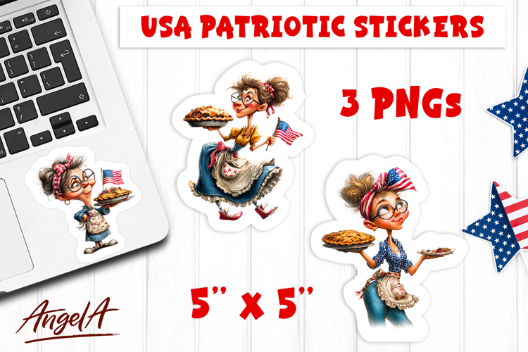 4th of July USA patriotic printable stickers Funny lady PNG