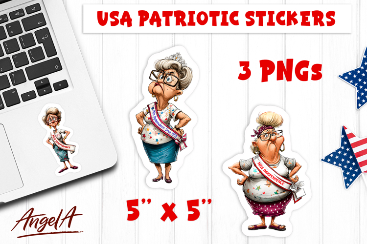4th of July USA patriotic sticker Independence old lady PNG