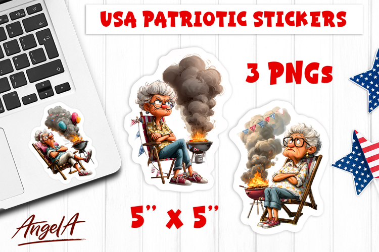 4th of July BBQ USA patriotic sticker Sarcastic elderly lady