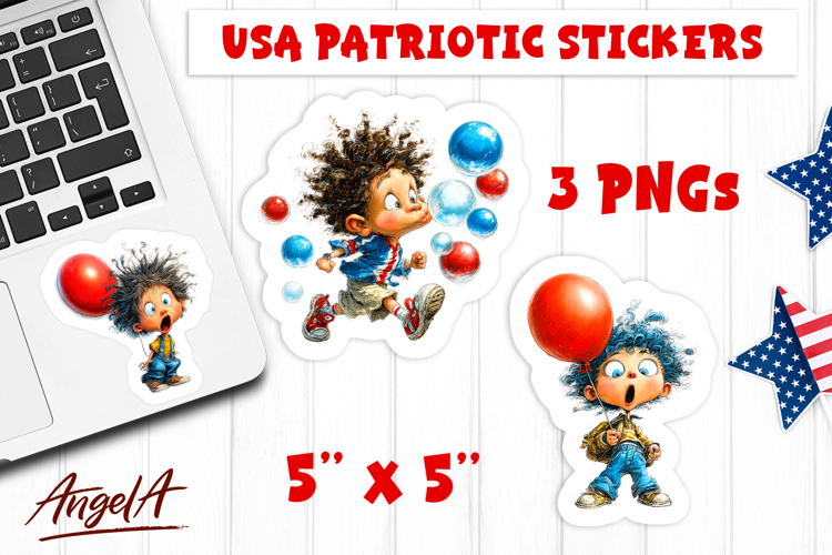 4th of July USA patriotic printable stickers Cute boy PNG