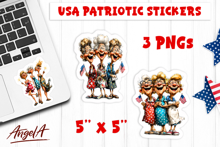 4th of July USA patriotic sticker Elderly ladies Friendship