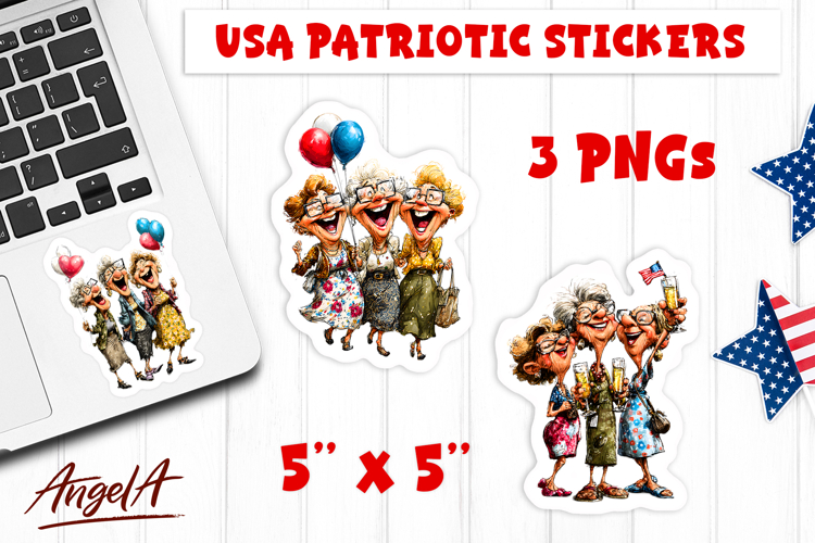 4th of July USA patriotic sticker Best Friends Elderly Lady
