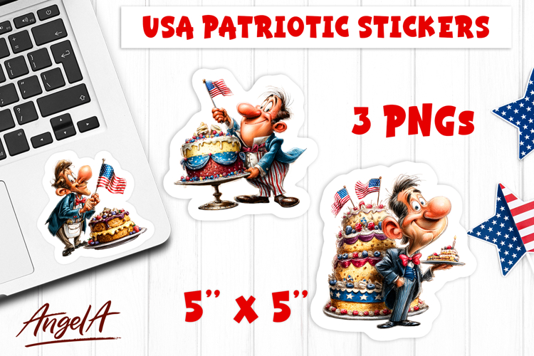 4th of July USA patriotic printable stickers Waiter cake PNG