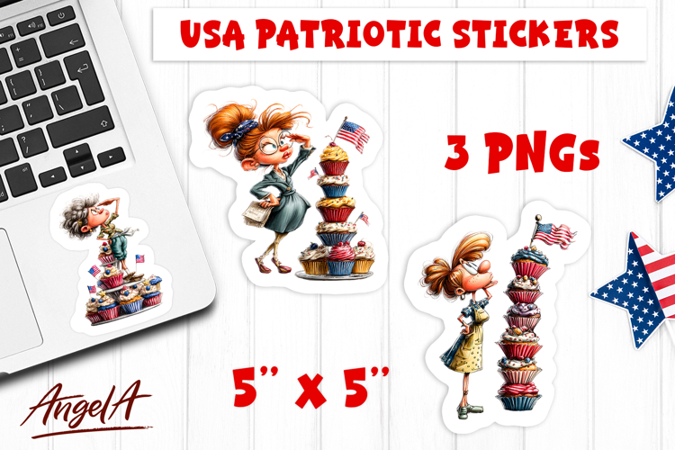 4th of July USA patriotic lady printable stickers print cut