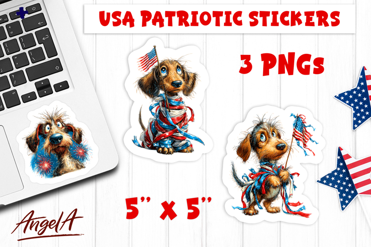 USA patriotic stickers 4th of July Dachshund Print and cut