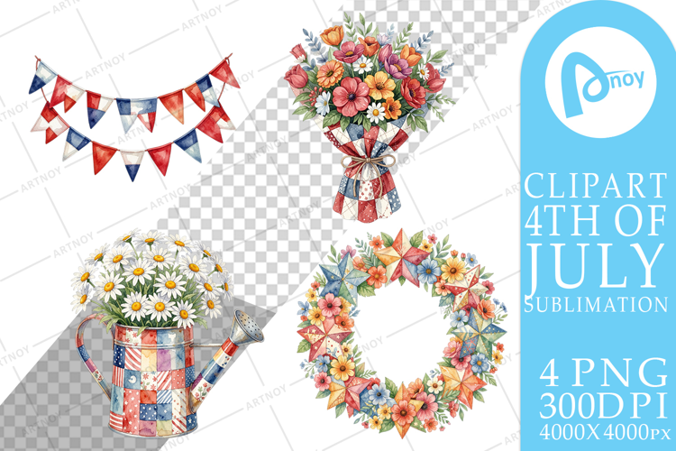 USA Quilted Floral Bunting Sublimation