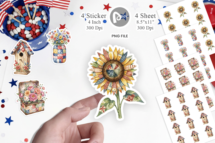USA Quilted Floral Bunting Sticker