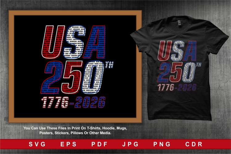 USA 250 Typography with American States Names