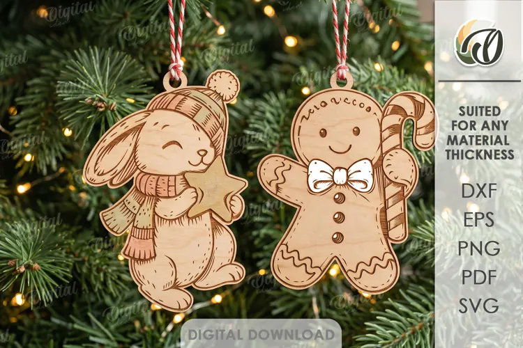 Cute Christmas Ornaments Laser Cut. Christmas Tree Decor SVG