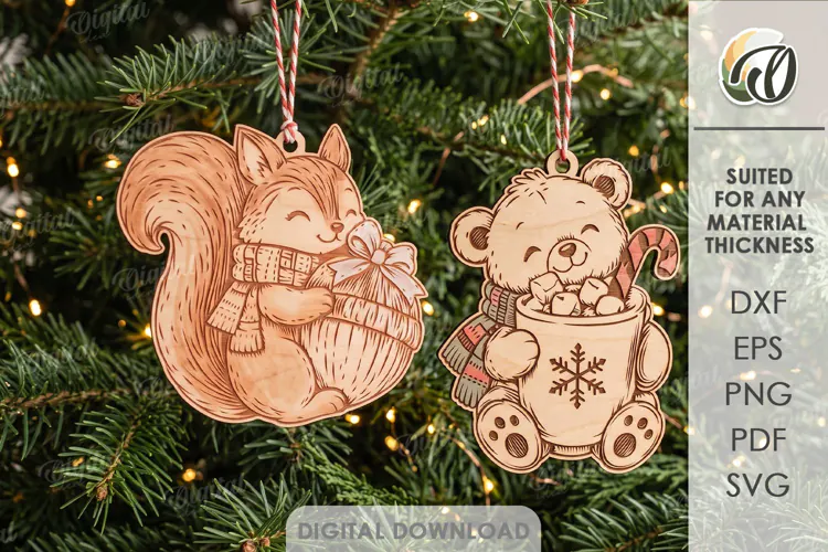 Cute Christmas Ornaments Laser Cut. Christmas Tree Decor SVG