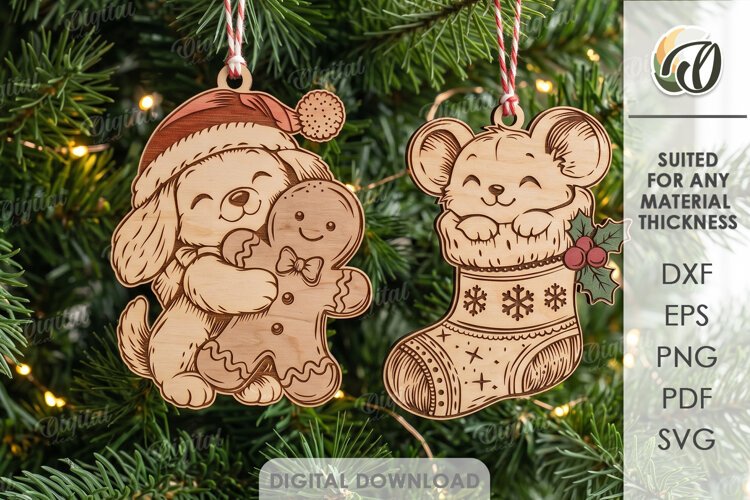 Cute Christmas Ornaments Laser Cut. Christmas Tree Decor SVG example image 1