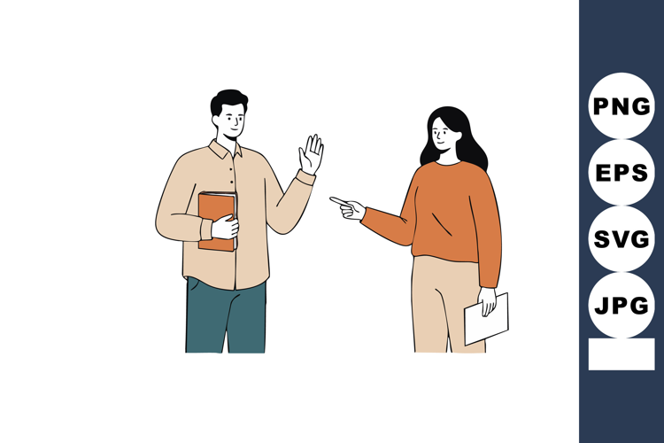 Young man and woman discussing with documents in casual clot