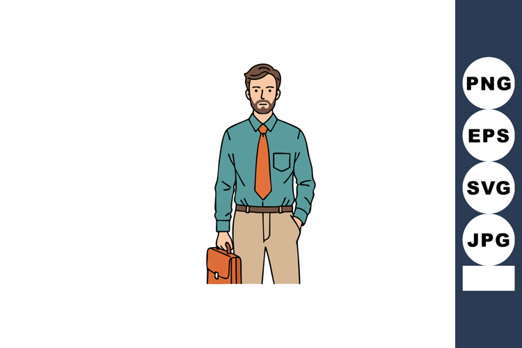 Businessman with briefcase wearing blue shirt and orange tie