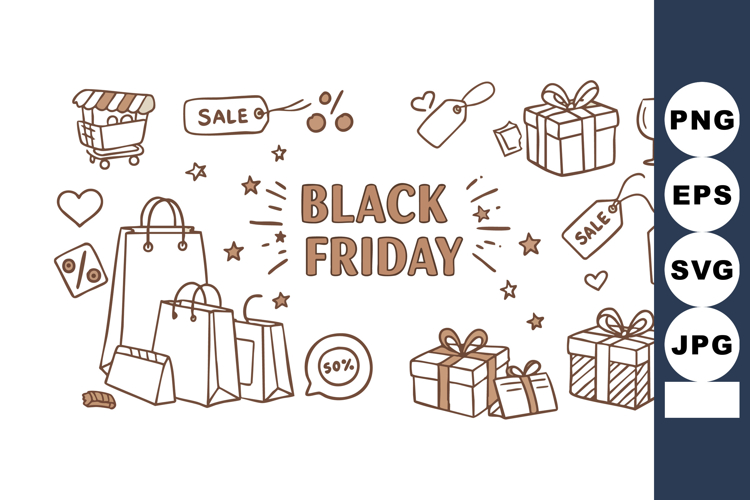 Black Friday shopping sale gifts bags discount illustration