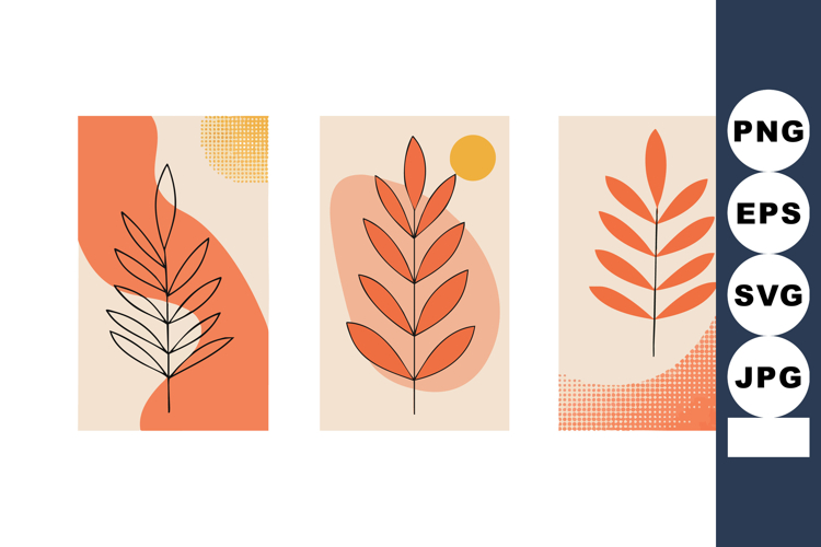 Abstract leaves botanical vector art with orange and beige s