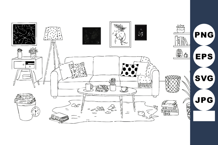 Minimalist living room interior with sofa and home decor vec