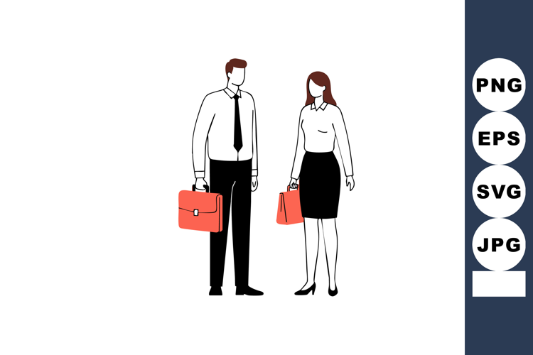 Businessman and businesswoman holding briefcases standing ve