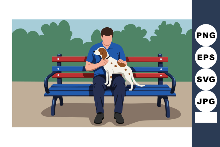 Man Sitting on Park Bench Holding Dog in Outdoor Relaxed Set