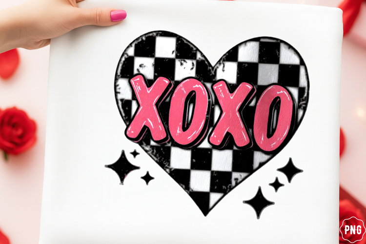 Valentines Day XOXO Checkered Heart Png