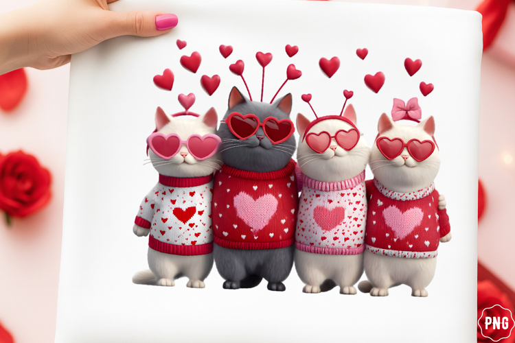 Patchwork Coquette Valentine Cats Png