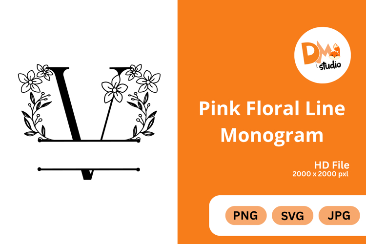 Pink Floral Line Monogram
