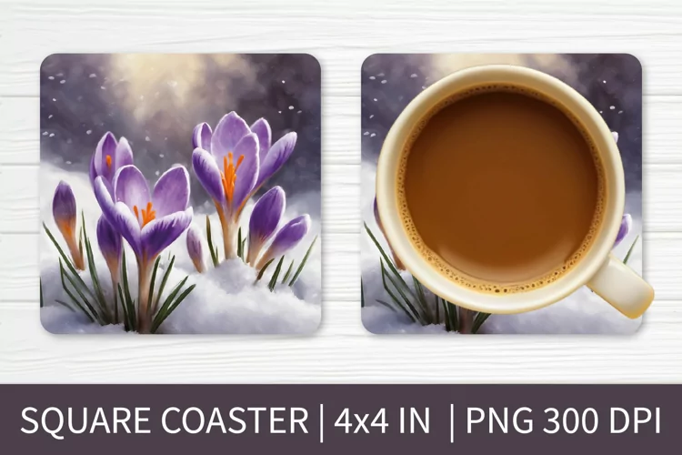 Winter Flower PNG | Square Coaster Sublimation Design